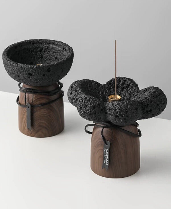 Wabi-Sabi Incense Burner | Minimalist Ceramic & Walnut Aroma Holder